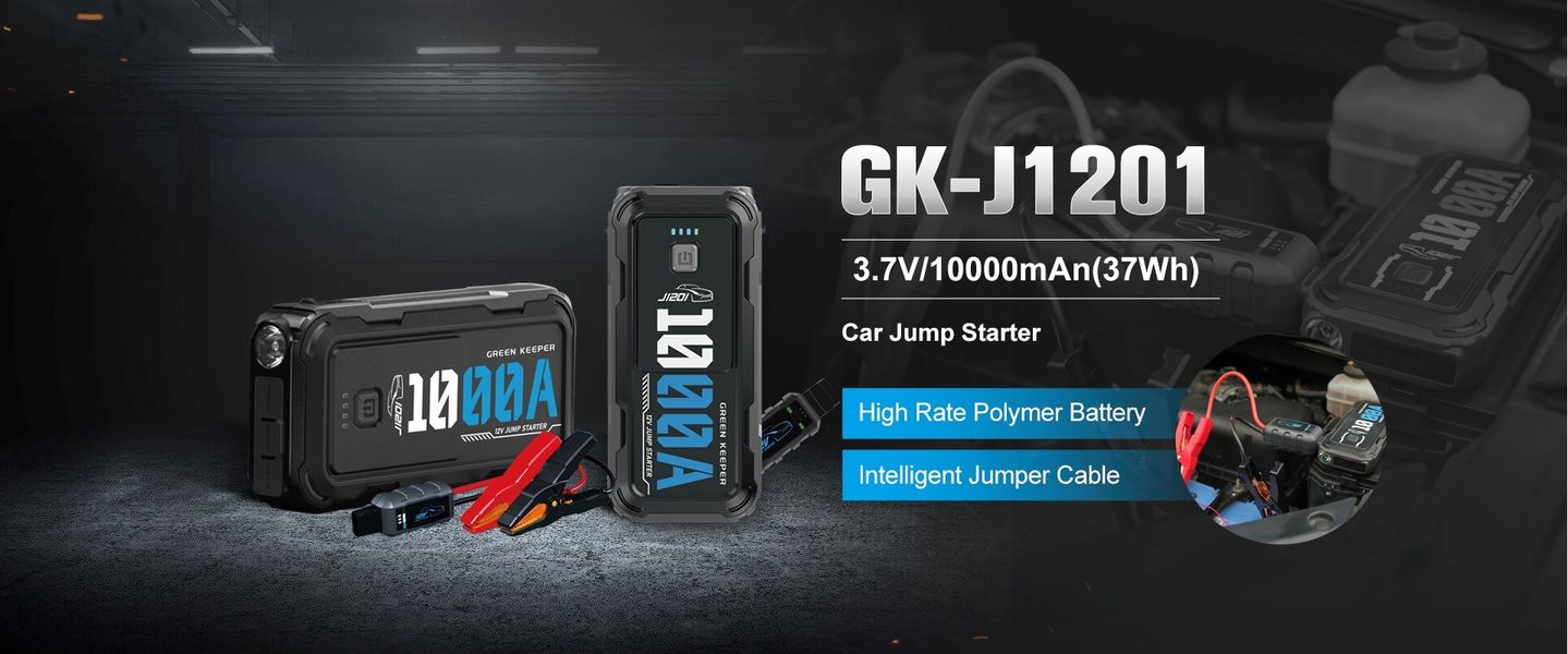 Small Cars Battery Jump Starter with LED Light and GreenKeeper UltraSafe High Discharge