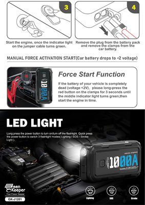 J1201 Pico 1000A 10000mAh Corriente portátil de 12V con batería arrancador de salto para motocicleta