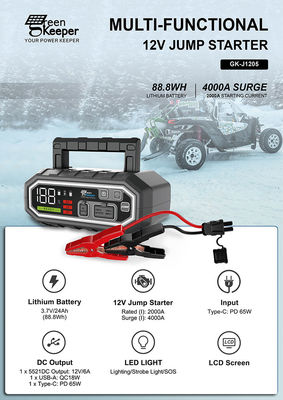 Jump Start Cualquier coche de gasolina o diesel de 10.0L con 4000A Batería Jump Starter y salida USB