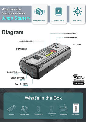 PD 65W 12V 3000A 20000mAh Batería de emergencia de automóvil portátil multifunción Booster Jump Starter Power Bank