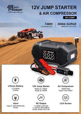 4 en 1 Car Booster Power Bank Jump Starter con compresor de aire incorporado e inflador