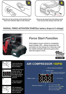 4 en 1 Car Booster Power Bank Jump Starter con compresor de aire incorporado e inflador