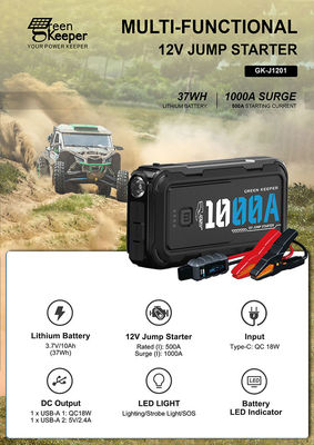 Fuente de alimentación de arranque de emergencia del coche 10000ma 1000a 12v Banco de energía portátil Jump Starter