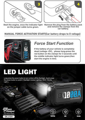 Fuente de alimentación de arranque de emergencia del coche 10000ma 1000a 12v Banco de energía portátil Jump Starter