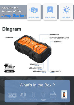 Alta capacidad 16000mAh 2000A Batería de coche Jump Starter para el impulso de emergencia y el impulso