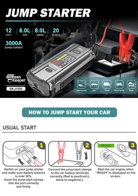 J1203 PD65W 12v 3000A arrancador de salto de automóvil de alta potencia con salida de corriente continua de linterna para automóviles pequeños