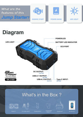 J1202 Fuente de alimentación de emergencia para vehículos de conducción Booster 12v Car Jump Starter con luz de trabajo led