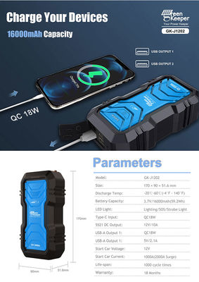 J1202 Fuente de alimentación de emergencia para vehículos de conducción Booster 12v Car Jump Starter con luz de trabajo led