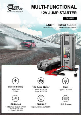 Batería de emergencia para automóviles J1203 Pico 3000A 20000mAh Boost Jump Starter para vehículos de 8.0L