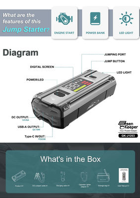 Batería de emergencia para automóviles J1203 Pico 3000A 20000mAh Boost Jump Starter para vehículos de 8.0L