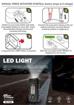 Salida 12V 1500A UltraSafe Jump Starter de alta capacidad con función de arranque del motor de luz LED