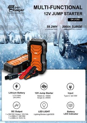 12V 24V 4000A UltraSafe Fit Temperaturas extremas Batería portátil arrancador de salto para automóvil