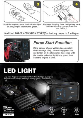 Batería de emergencia de automóvil de 18W de salida total UltraSafe Booster Pack 12V 24V 1000A Jump Starter