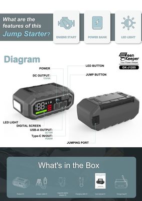 Batería de la motocicleta paquete de refuerzo Jump Starter Power Bank con luz LED UltraSafe y 4000A