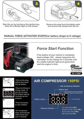 3000A Peak Mini Car Jump Starter portátil con capacidad de 20000mAh y linterna LED